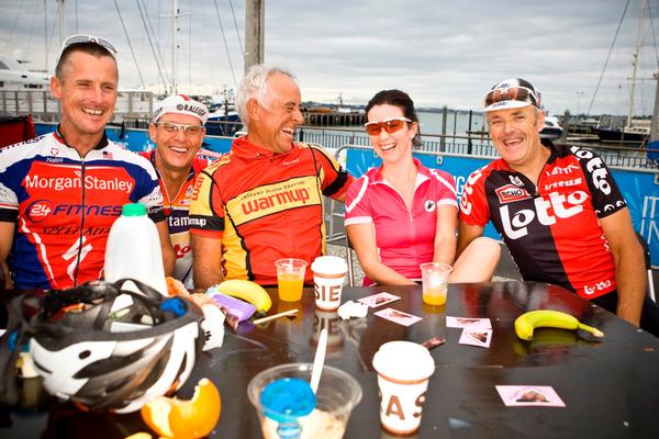 Smiles all round at the 2010 Go By Bike Breakfast on Auckland's Viaduct